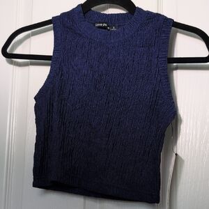 Love Po Navy Textured Crop Top